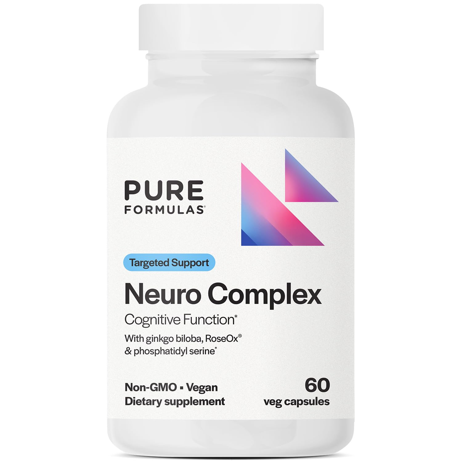PureFormulas Neuro Complex for Brain Health, Cognitive Support & Memory Enhancement with Ginkgo Biloba, Phosphatidyl Serine, 60 Capsules