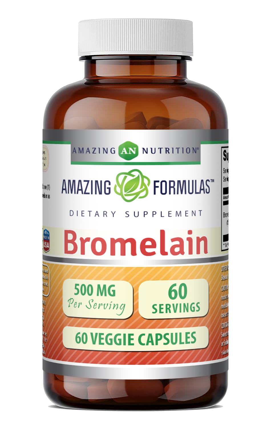 Amazing Nutrition Bromelain 500mg 2400 GDU Capsules, 60 Count