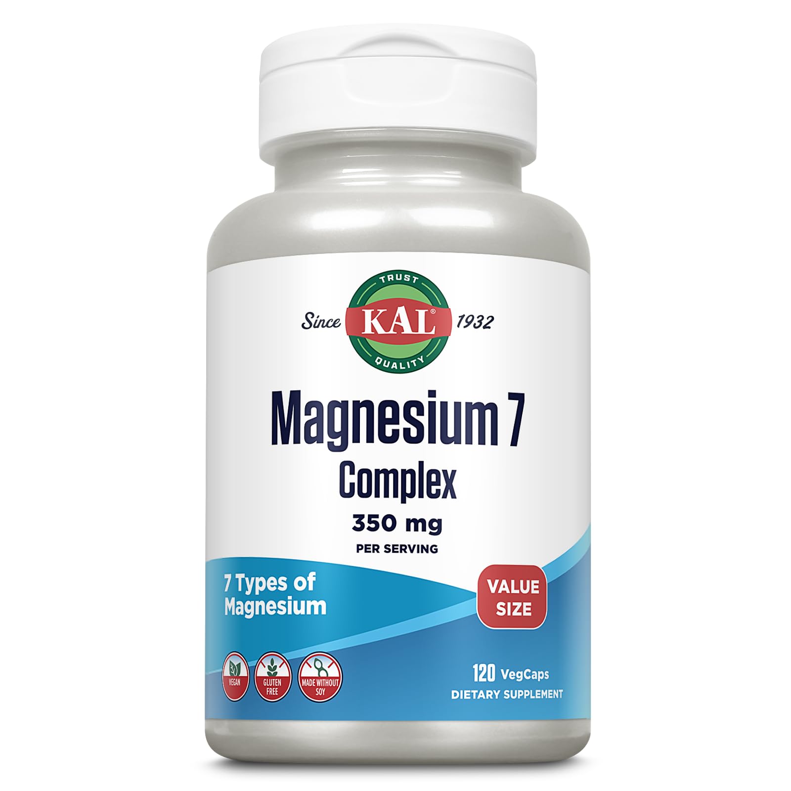 KAL Magnesium Complex 7 - Total Complex with Magnesium Glycinate, Citrate, Malate and More Capsules, 120 Count