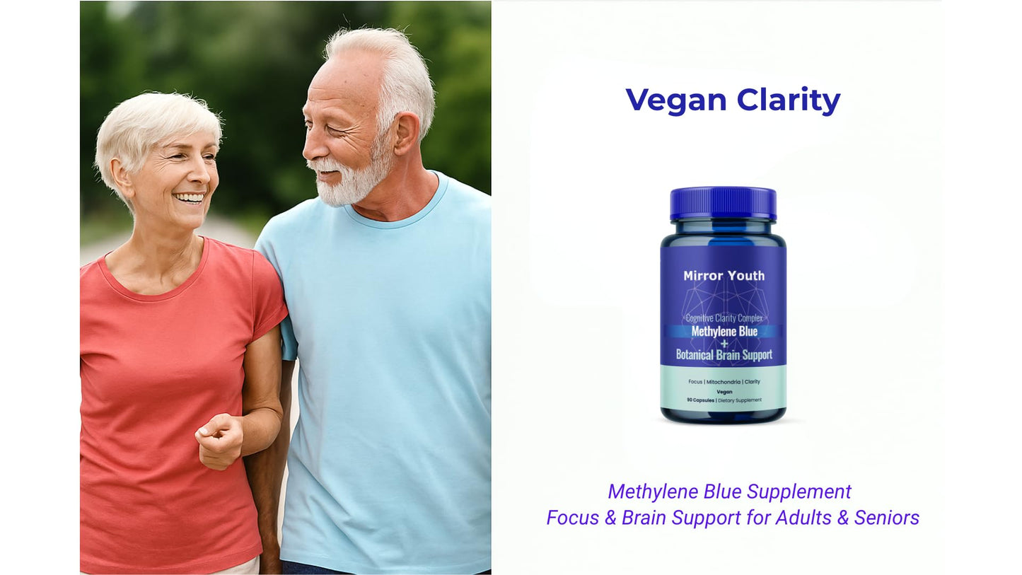 Mirror Youth Methylene Blue Supplement – USP Grade Nootropic Capsules with PQQ, Lion’s Mane, L-Theanine, Nobiletin – Vegan, Caffeine-Free Brain, Memory & Energy Support, 90 Capsules
