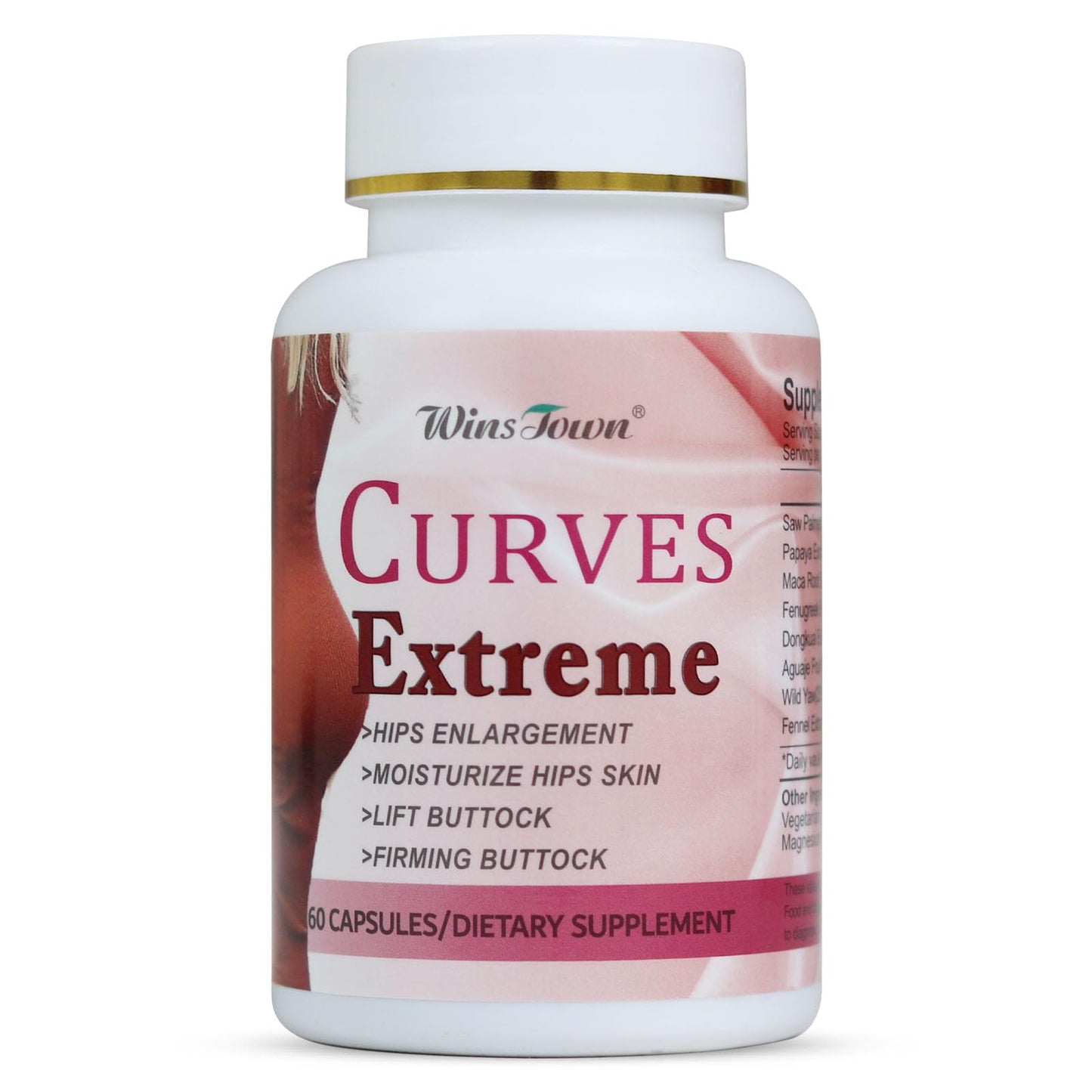 Wins Town Curves Extreme Capsule, Hip Enhancement Supplement, Moisturizes Skin, Lifts & Firms Buttocks for Enhanced Shape, 60 Capsules