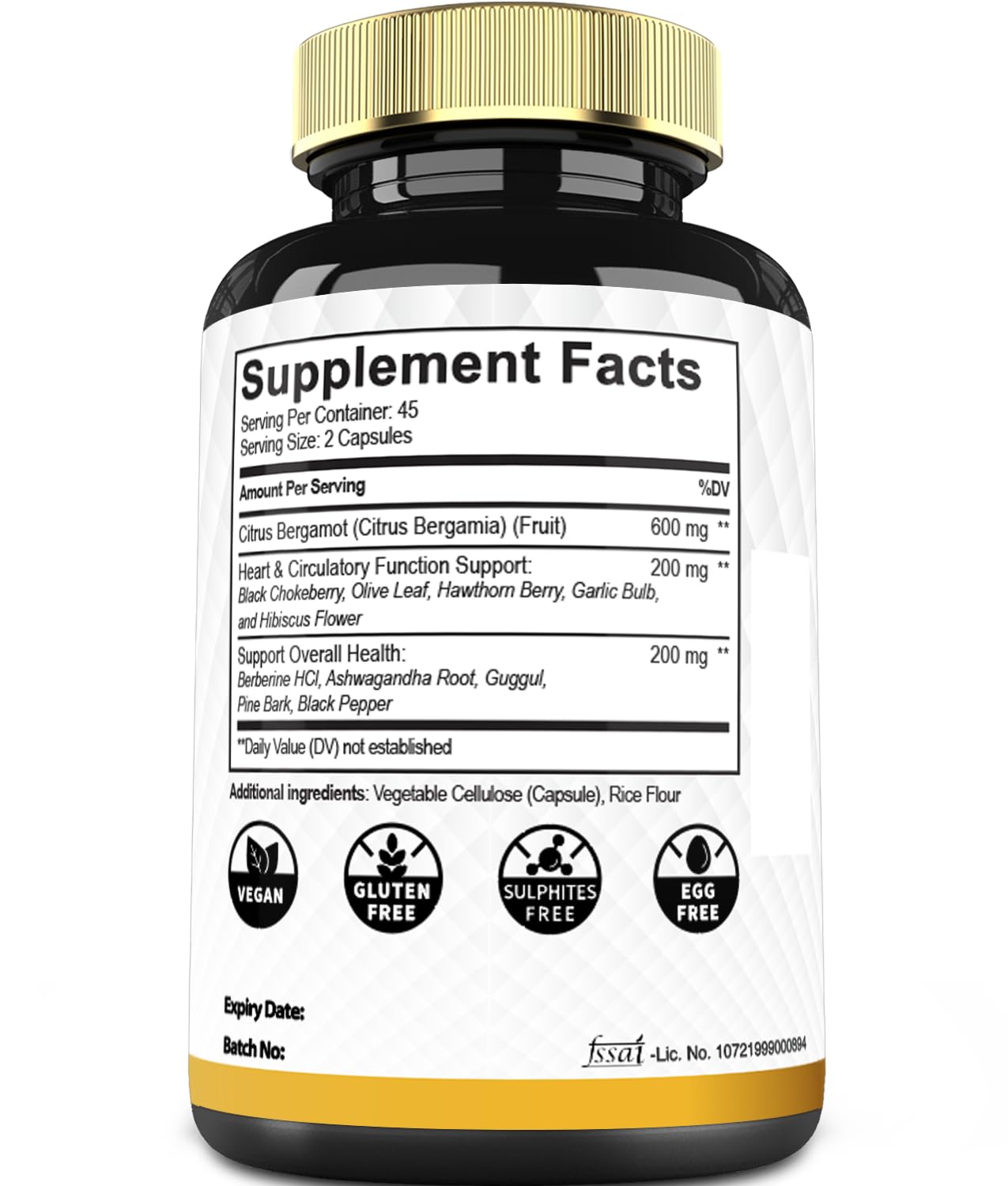 Mecisco 11 in 1 Citrus Bergamot Supplement 1000mg with Black Chokeberry, Berberine HCl & More Capsules, 90 Capsules