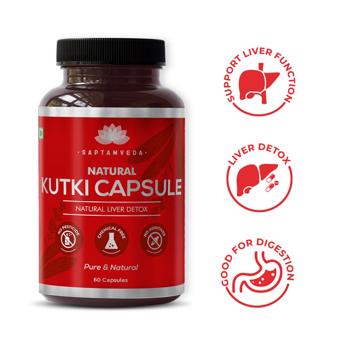 SAPTAMVEDA Premium Kutki Capsules, 60 Count