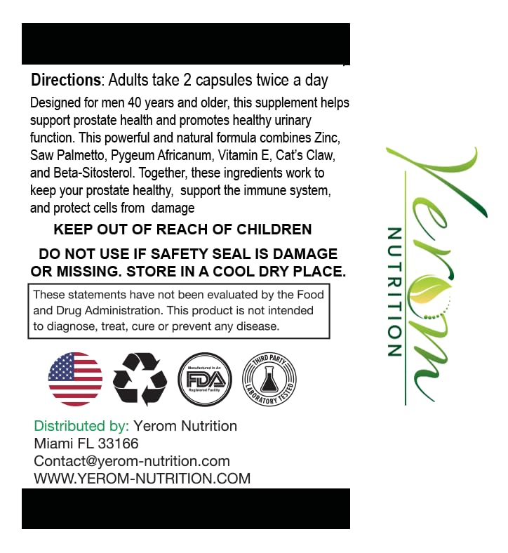 Yerom Nutrition Prosta-40 with Beta Sitosterol 90 Capsules