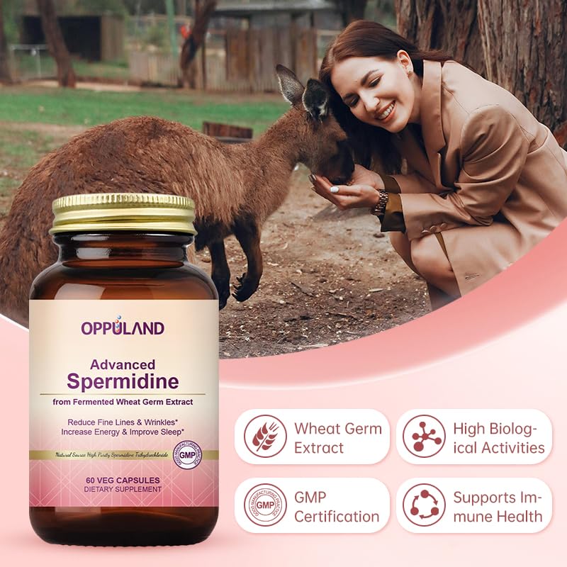 oppuland Advanced Spermidine Supplement, Fermented Wheat Germ Extract With Zinc & Vitamin B1, Cellular Health Support, Vegan Capsules, 60 Count