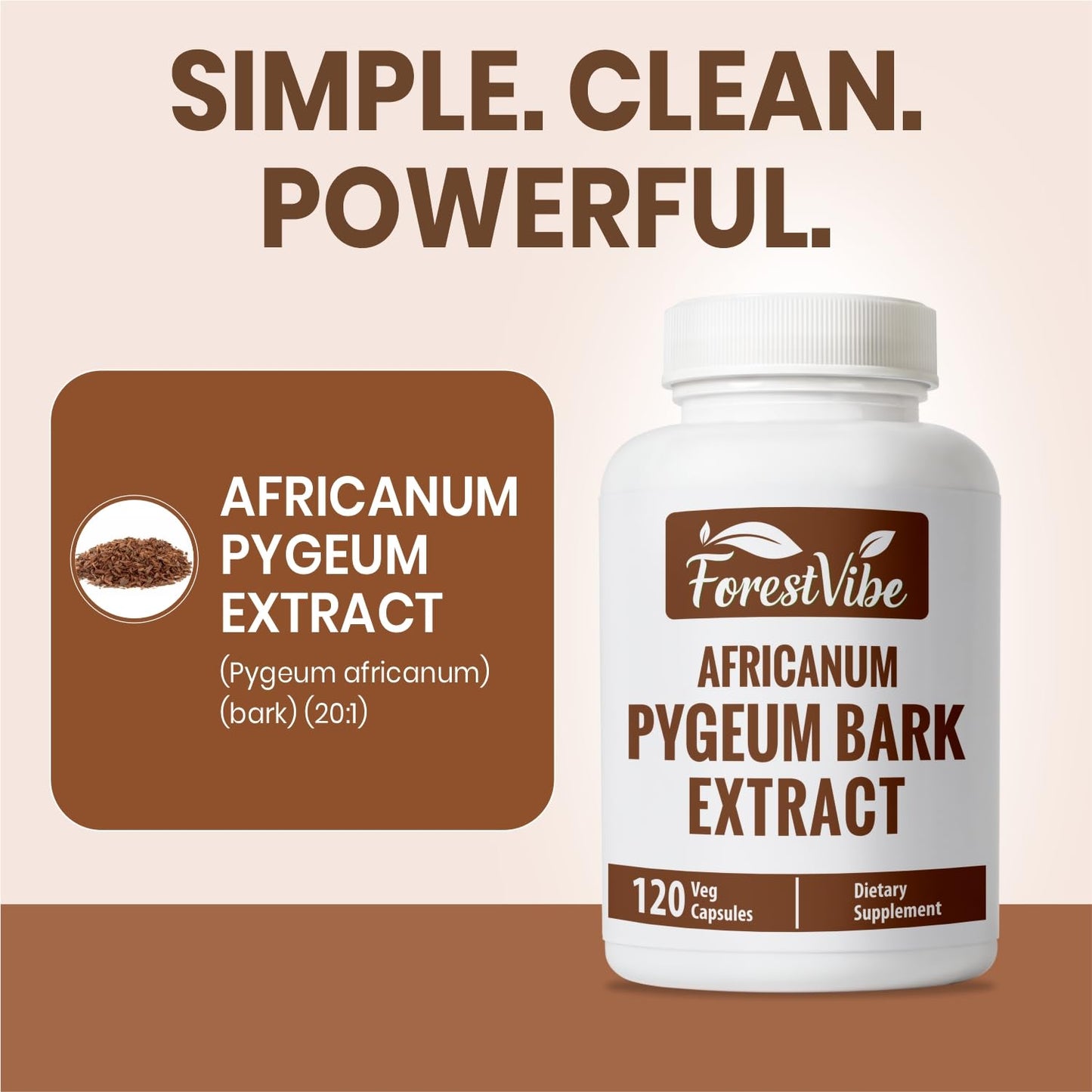 ForestVibe Pygeum Supplement for Men 500mg, Standardized Pygeum Africanum Bark Extract Capsules, 120