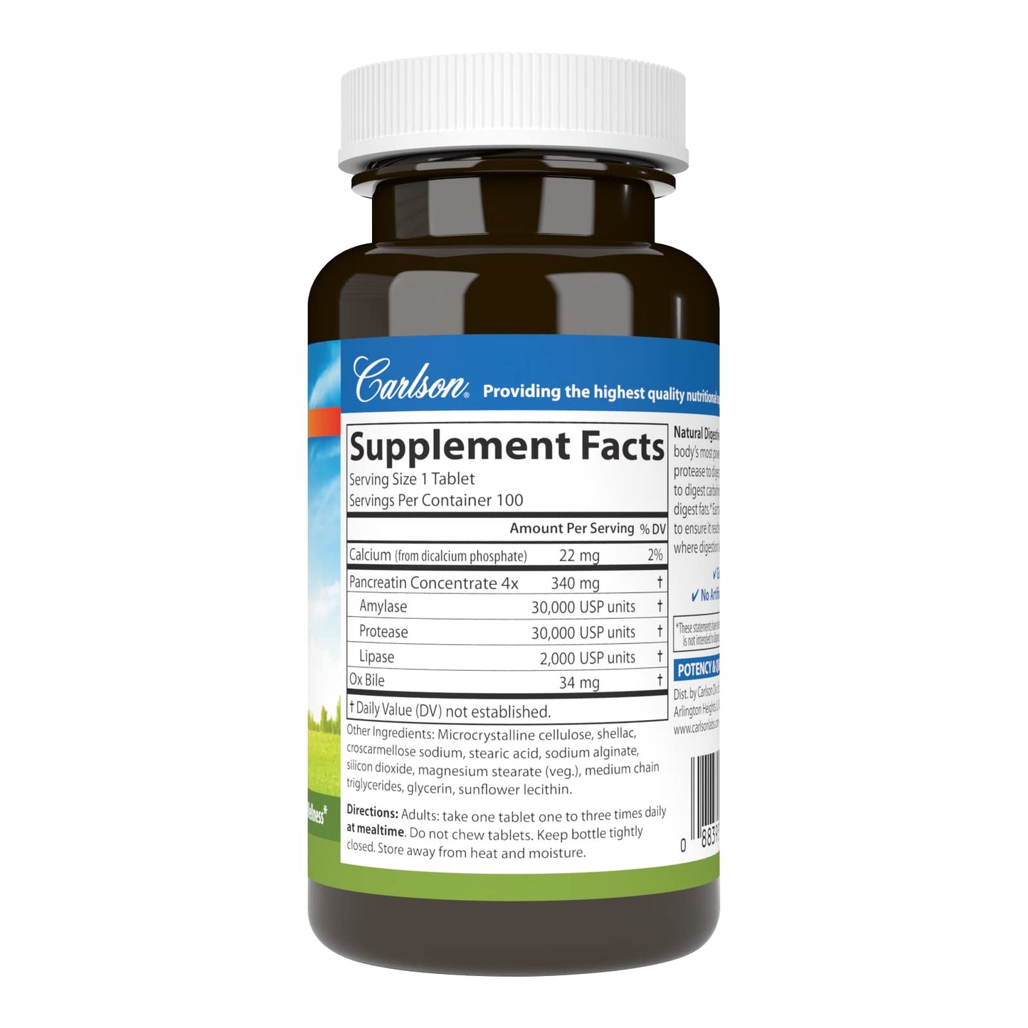 Carlson Natural Digestive Enzymes Digestive Aid #34 with Protease, Amylase & Lipase Tablet 100 Tablets