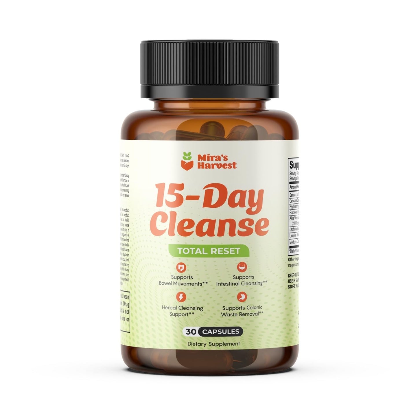 Mira’s Harvest 15-Day Cleanse - Two Phase Herbal Gut Cleanse for Men & Women Capsule 30 Count