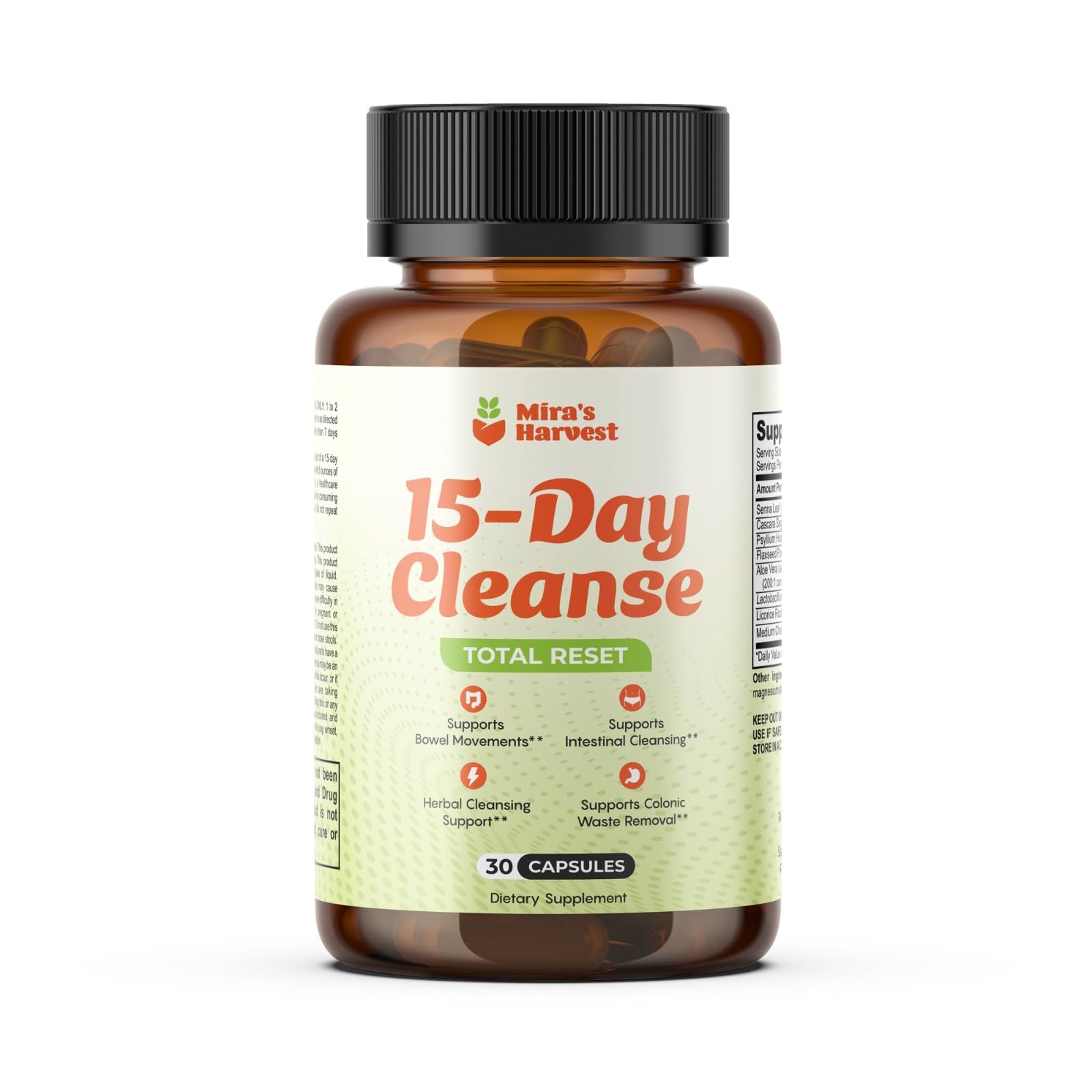 Mira’s Harvest 15-Day Cleanse - Two Phase Herbal Gut Cleanse for Men & Women Capsule 30 Count