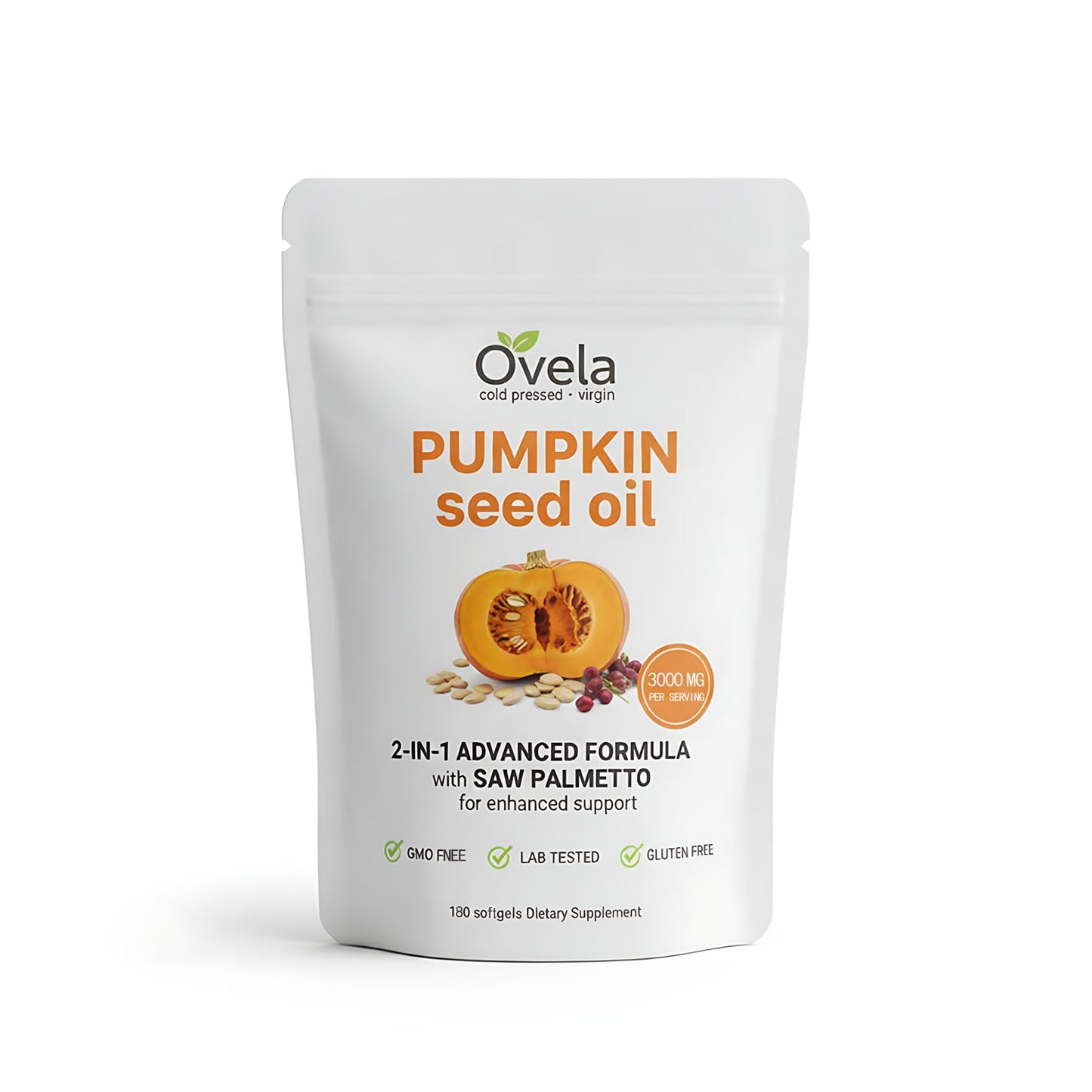 Ovela Pumpkin Seed Oil with Saw Palmetto Softgels, 180