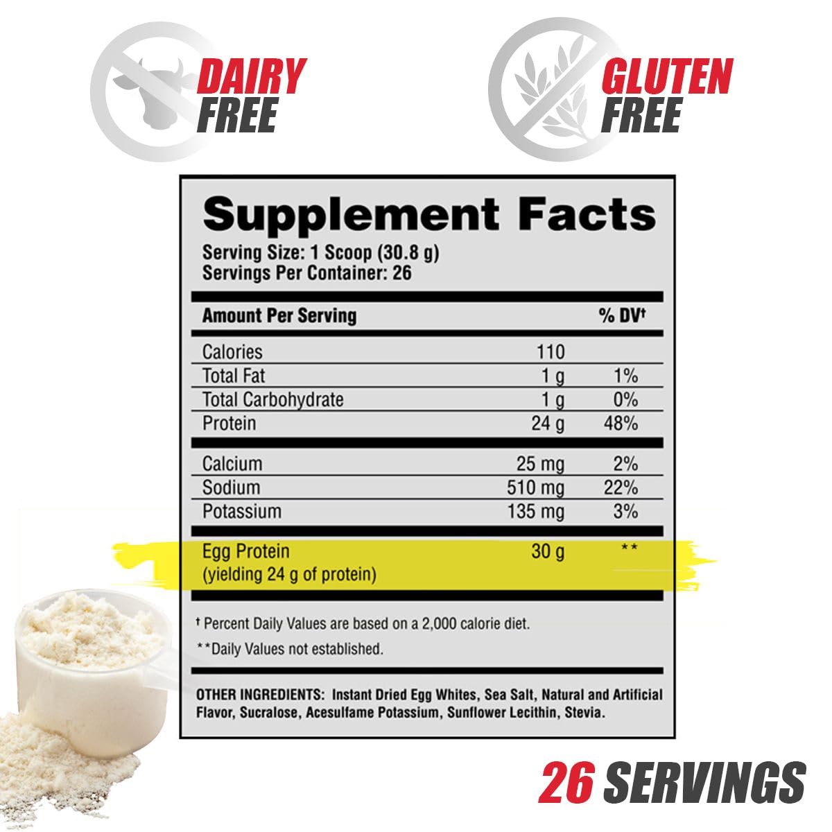 Apollon Nutrition Egg-Cellent Egg White Protein Powder, 26 Servings, Strawberry Cream