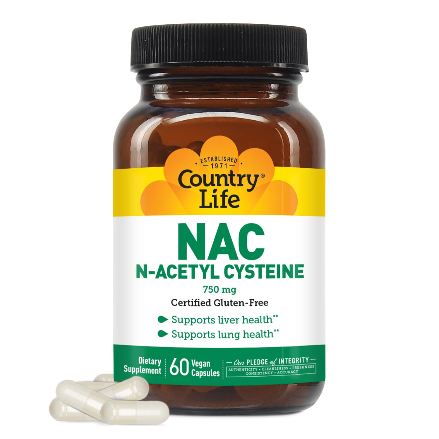 Country Life N-Acetyl Cysteine (NAC) 750 mg Capsule, 60 Count