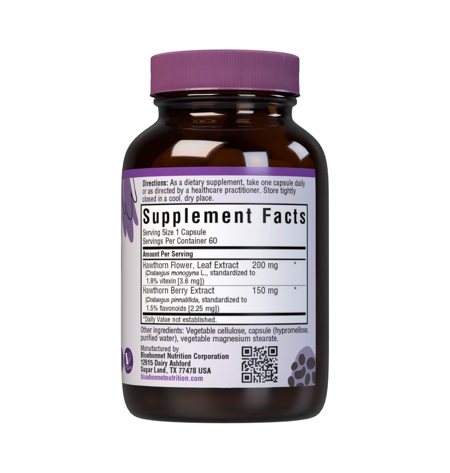 BlueBonnet Hawthorn Herb Extract Supplement Capsules, 60 Capsules