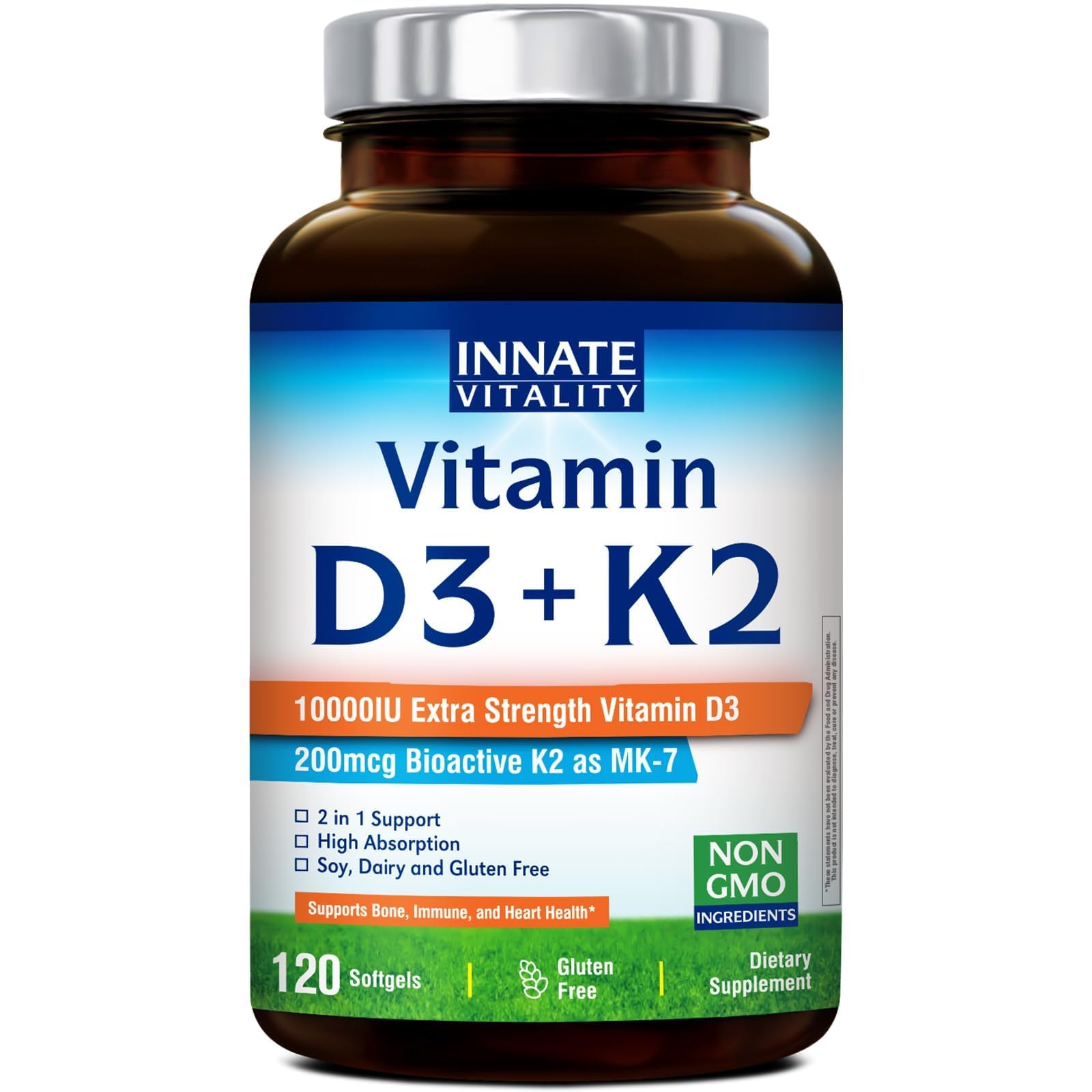 Innate Vitality Vitamin D3 K2 Supplement Softgels 120