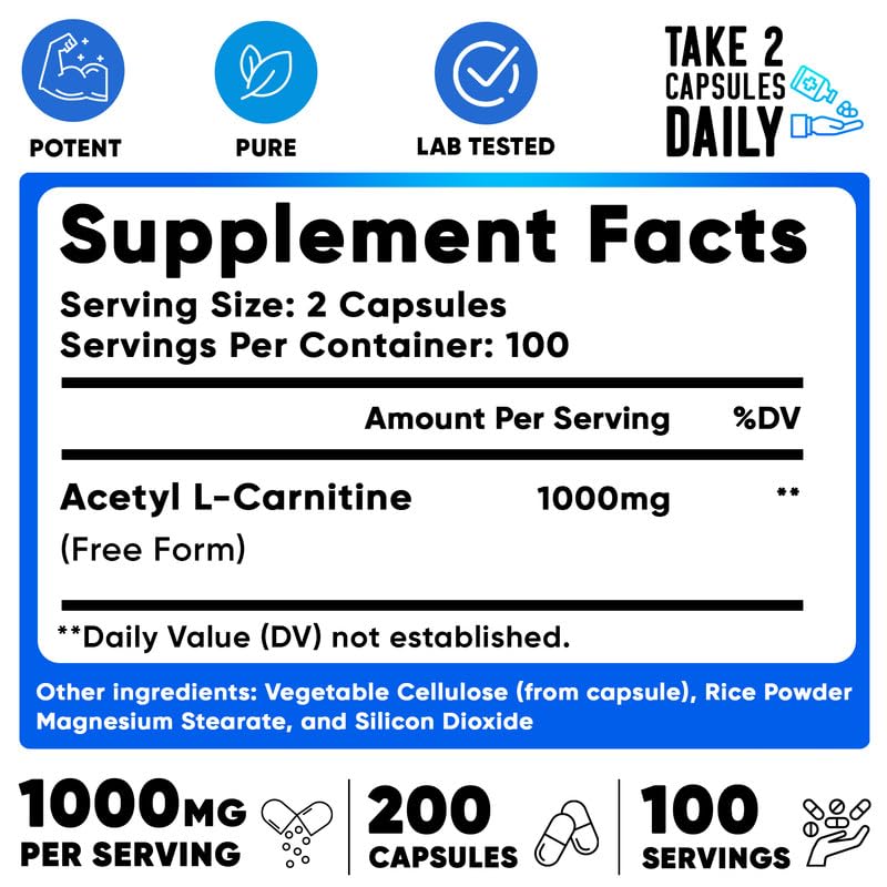 We Like Vitamins Acetyl L-Carnitine 1000mg Capsules, 200 Count