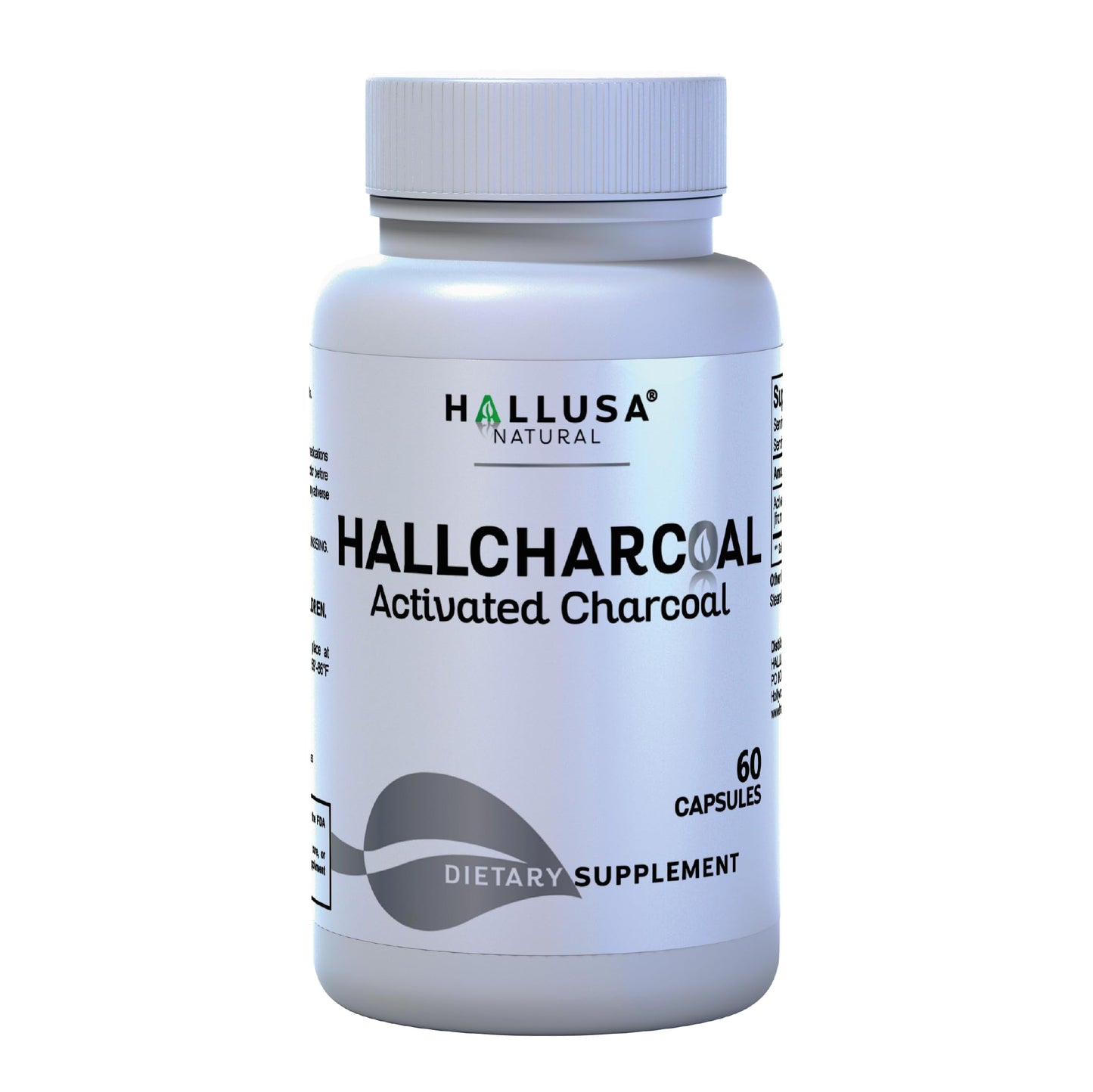 Hallusa Natural HallCharcoal Activated Charcoal 520 mg Coconut Shells Gas & Bloating Digestive Supplement 60 Capsules