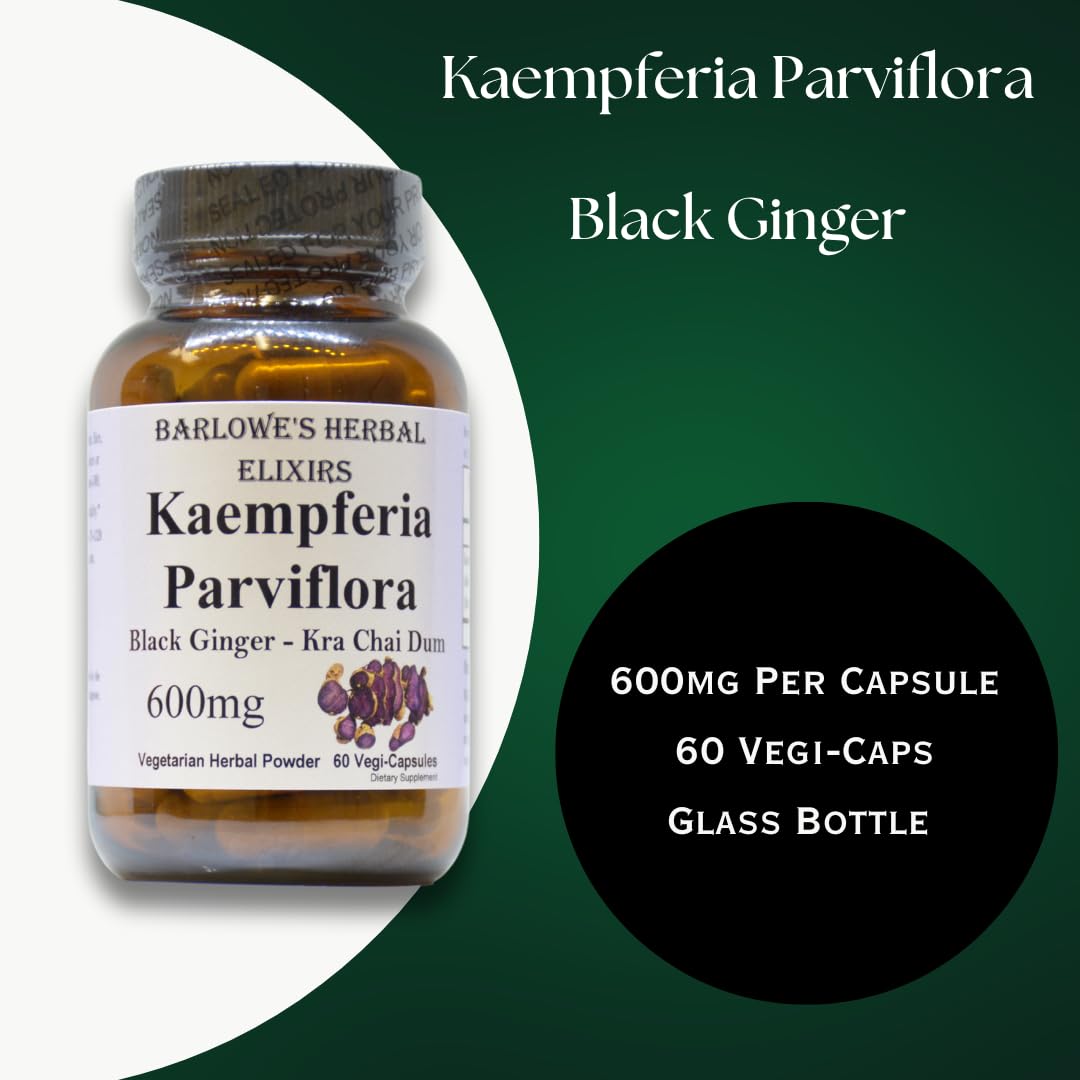 Barlowe's Herbal Elixirs Kaempferia Parviflora Supplement Black Ginger 600mg Capsules, 60 Count