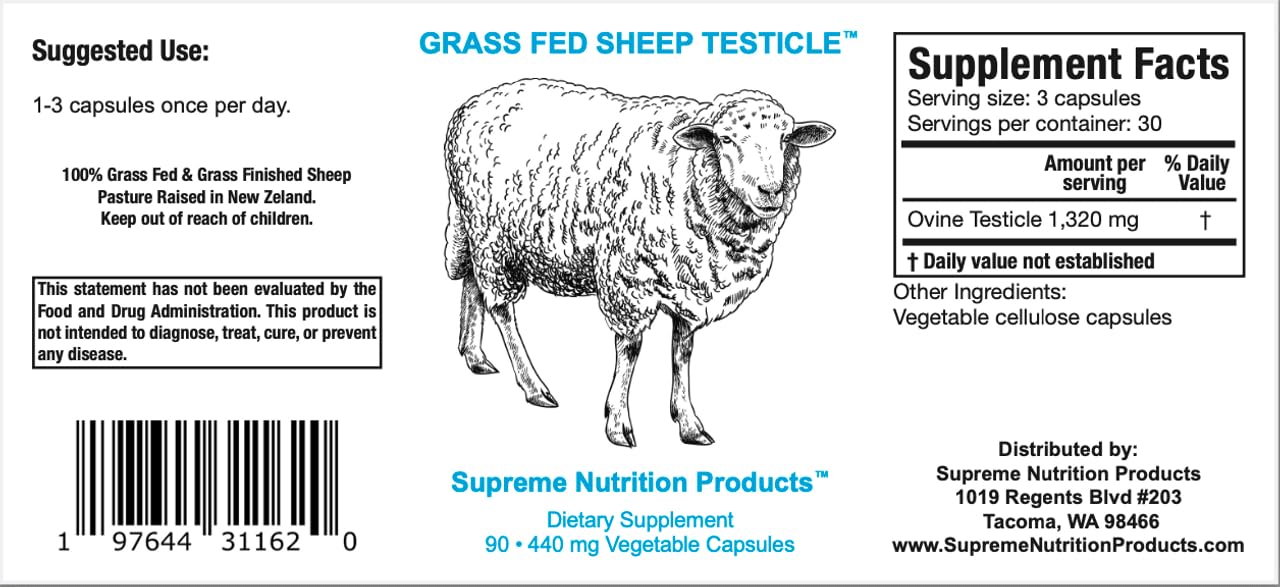 Supreme Nutrition Products Sheep Testicle Capsules, 90 Count