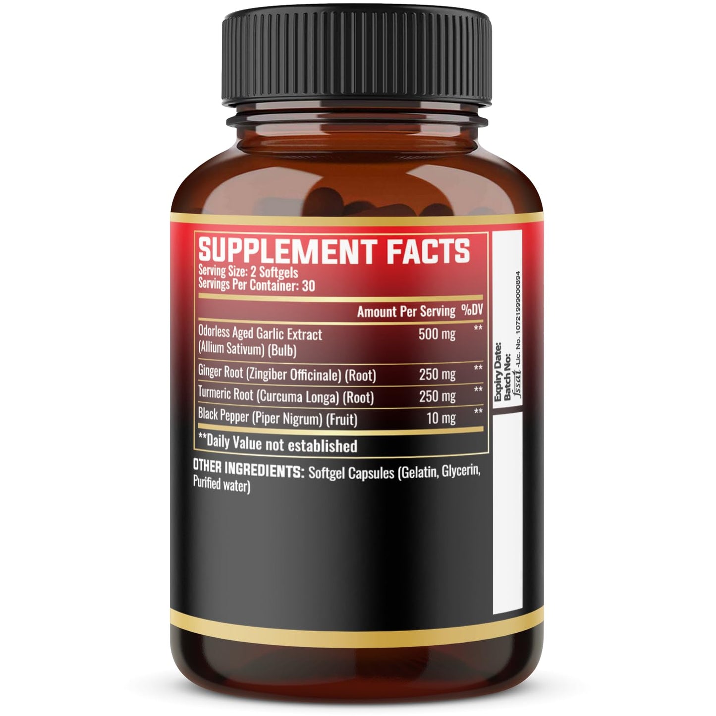 MILIVOL Aged Garlic Softgels with Garlic Extract, Ginger Root, Turmeric Root, and Black Pepper, 60 Softgels