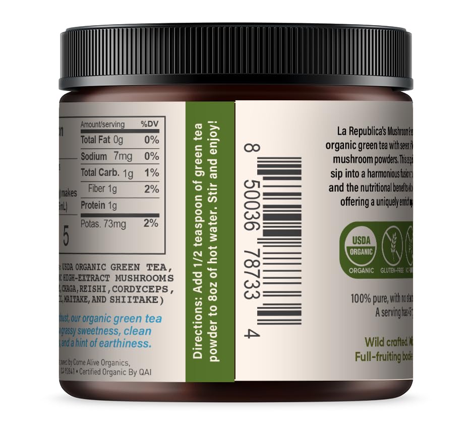 LRLA SUPERFOODS La Republica Instant Green Tea with Reishi, Chaga, Lion's Mane, Cordyceps, Turkey Tail, Maitake for Focus Powders 4.2329
