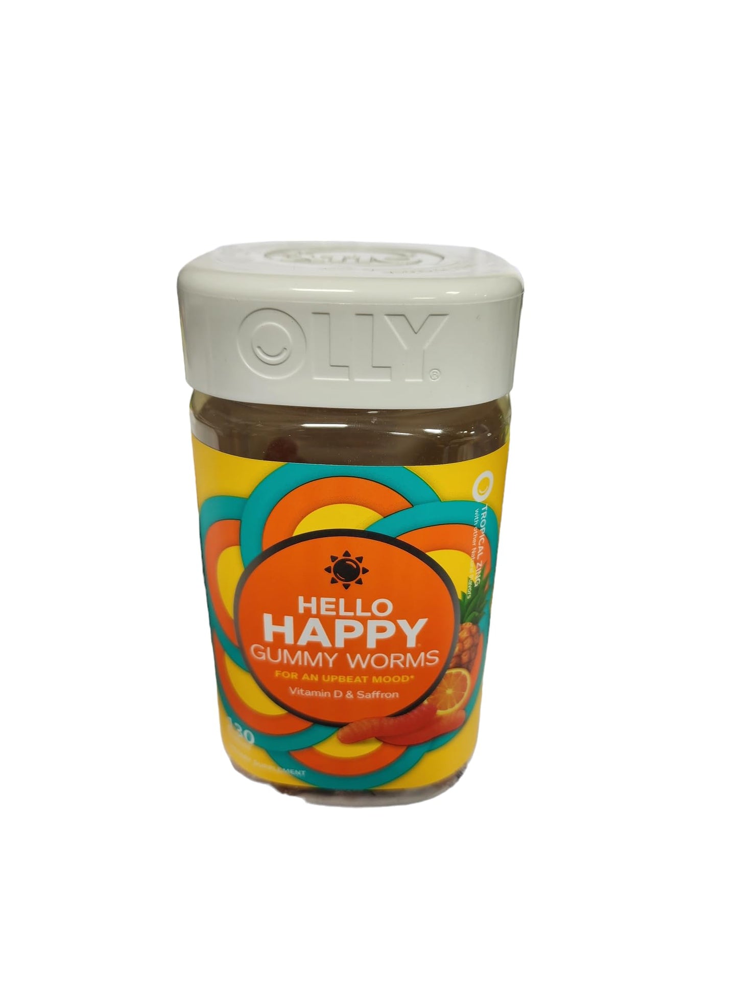 OLLY Hello Happy Gummy Worms Tropical Zing Adult Chewable Supplement Gummy 130 Gummies
