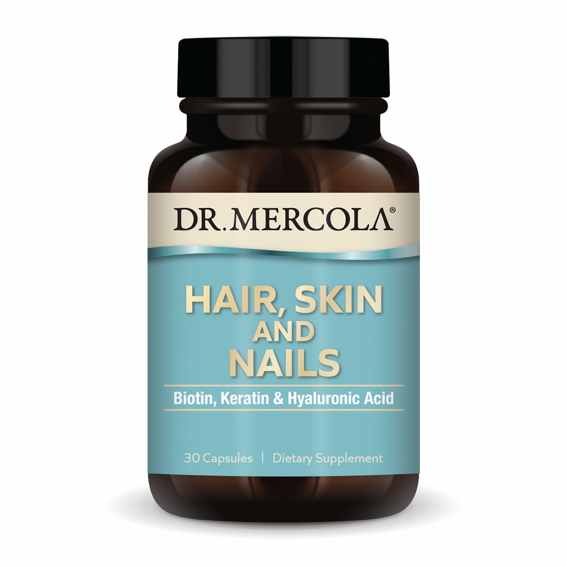 Dr. Mercola Hair, Skin and Nails Biotin, Keratin & Hyaluronic Acid Capsules, 30 Count