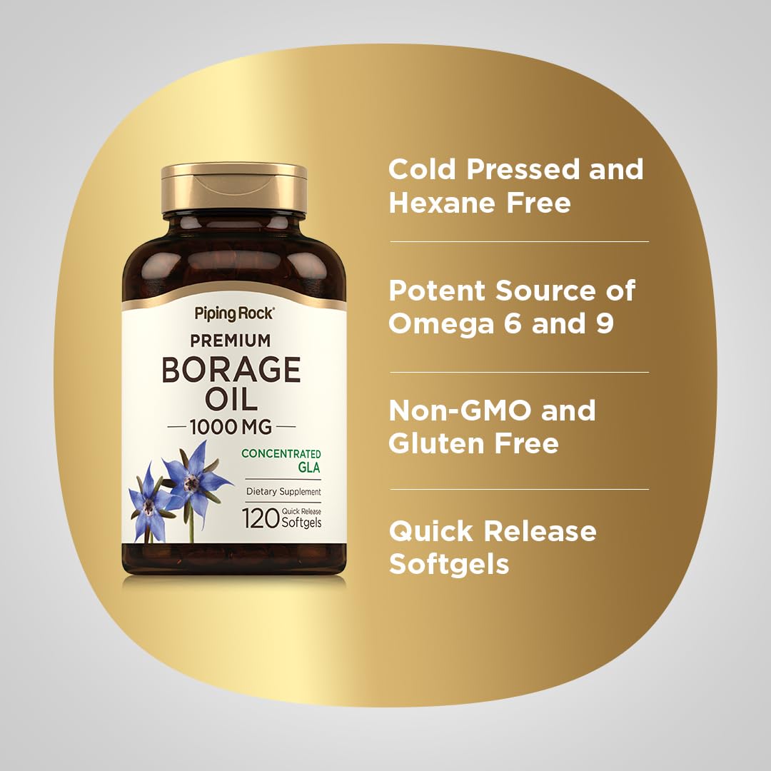 Piping Rock Borage Oil Supplement 1000mg Softgels 120