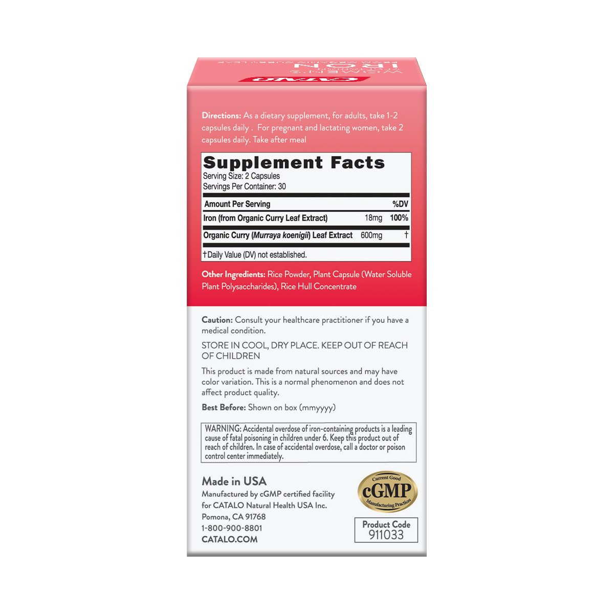 CATALO Women's Vegetarian Iron Capsules, 60 Capsules