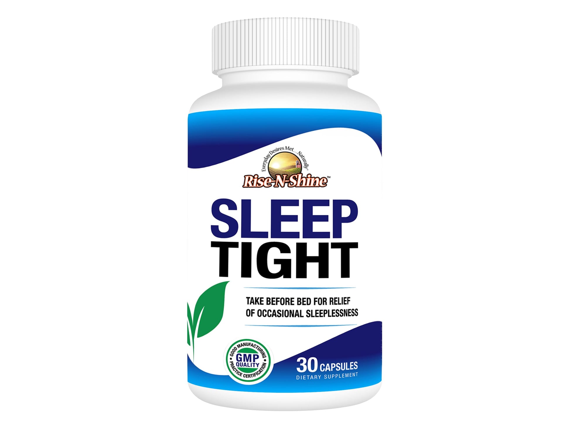 Rise-N-Shine Sleep Tight Supplement with 5-HTP, Magnesium, GABA and L-Theanine for Women and Men, 30 Capsules