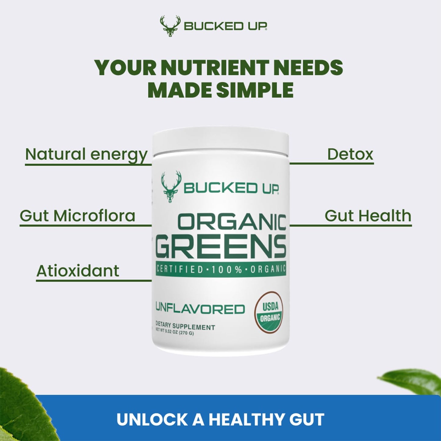 Bucked Up Greens Superfood Powder Unflavored 9.52 oz