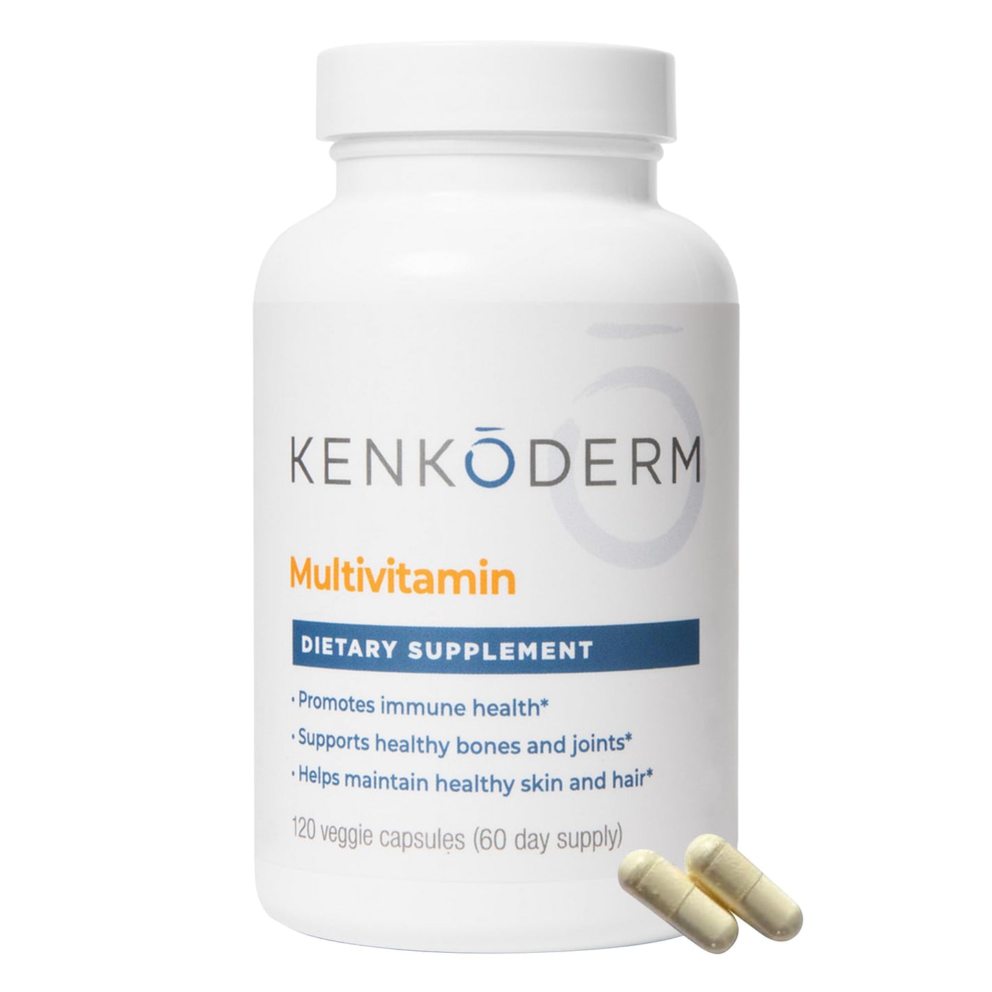Kenkoderm Multivitamin for Immune, Skin & Joint Support – Vitamins A, D, Folate, Collagen, MSM & Glucosamine – 120 Veggie Capsules