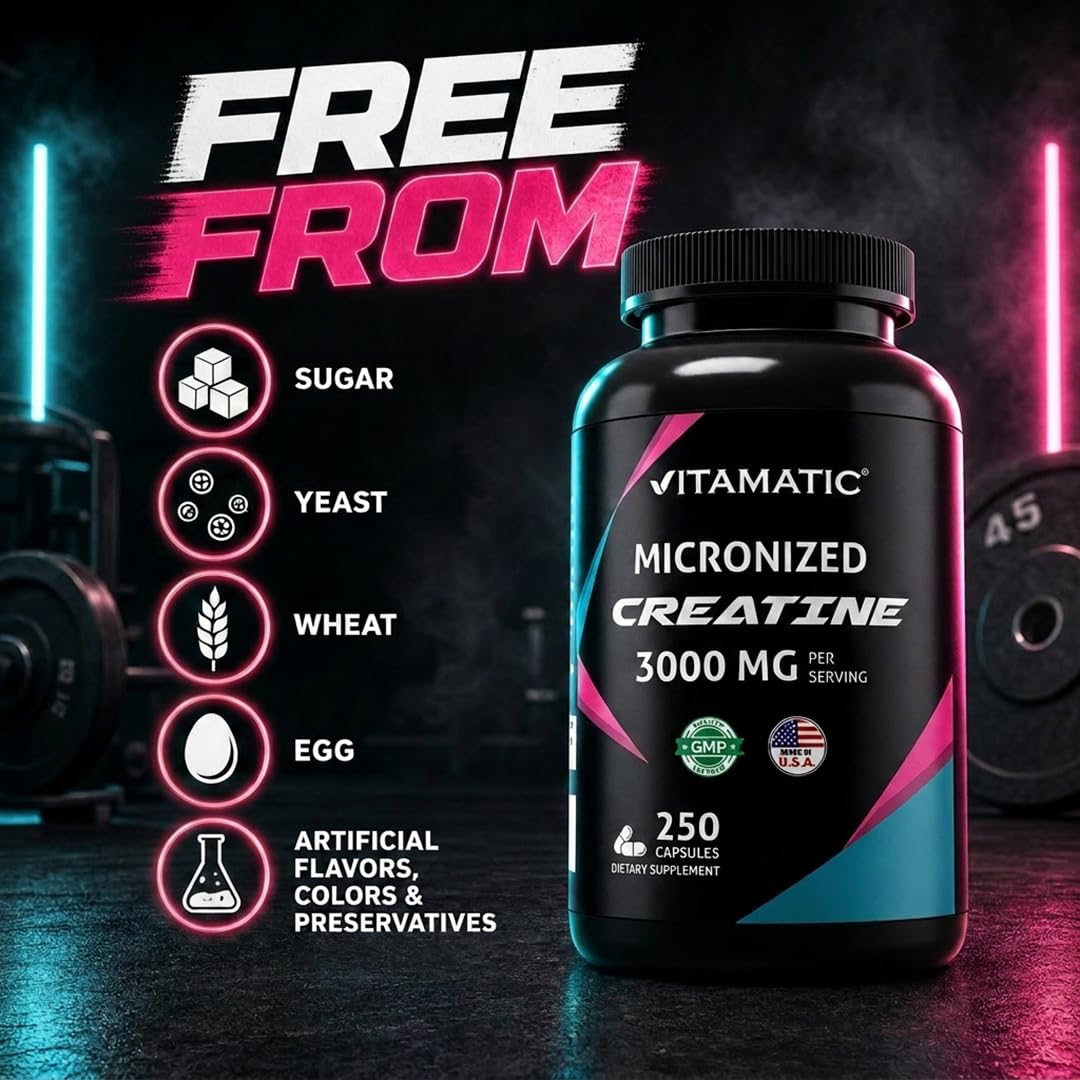 Vitamatic Micronized Creatine Monohydrate 3000 mg Capsule, 250 Capsules