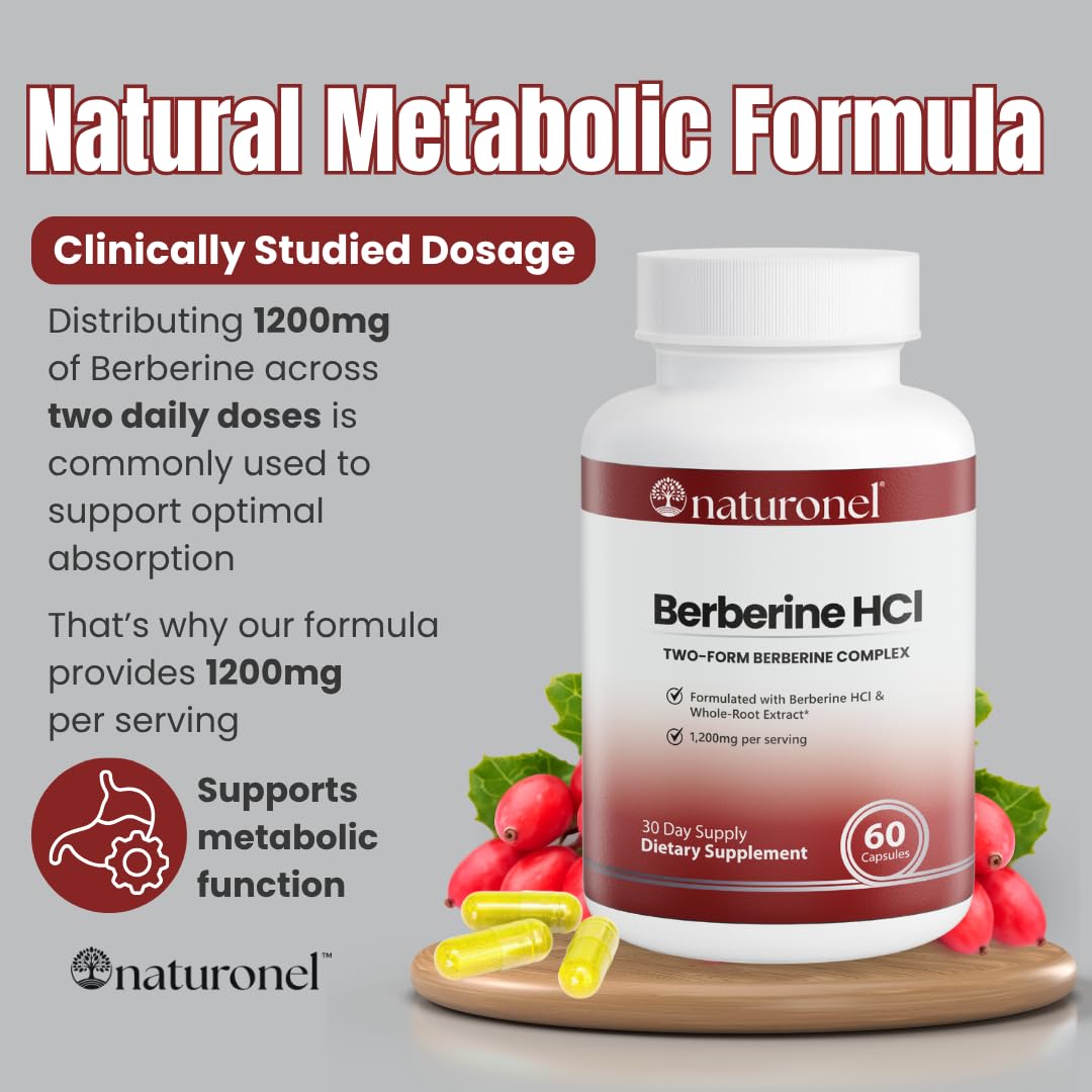 Naturonel Berberine HCl 1200mg Capsule, 180 Count