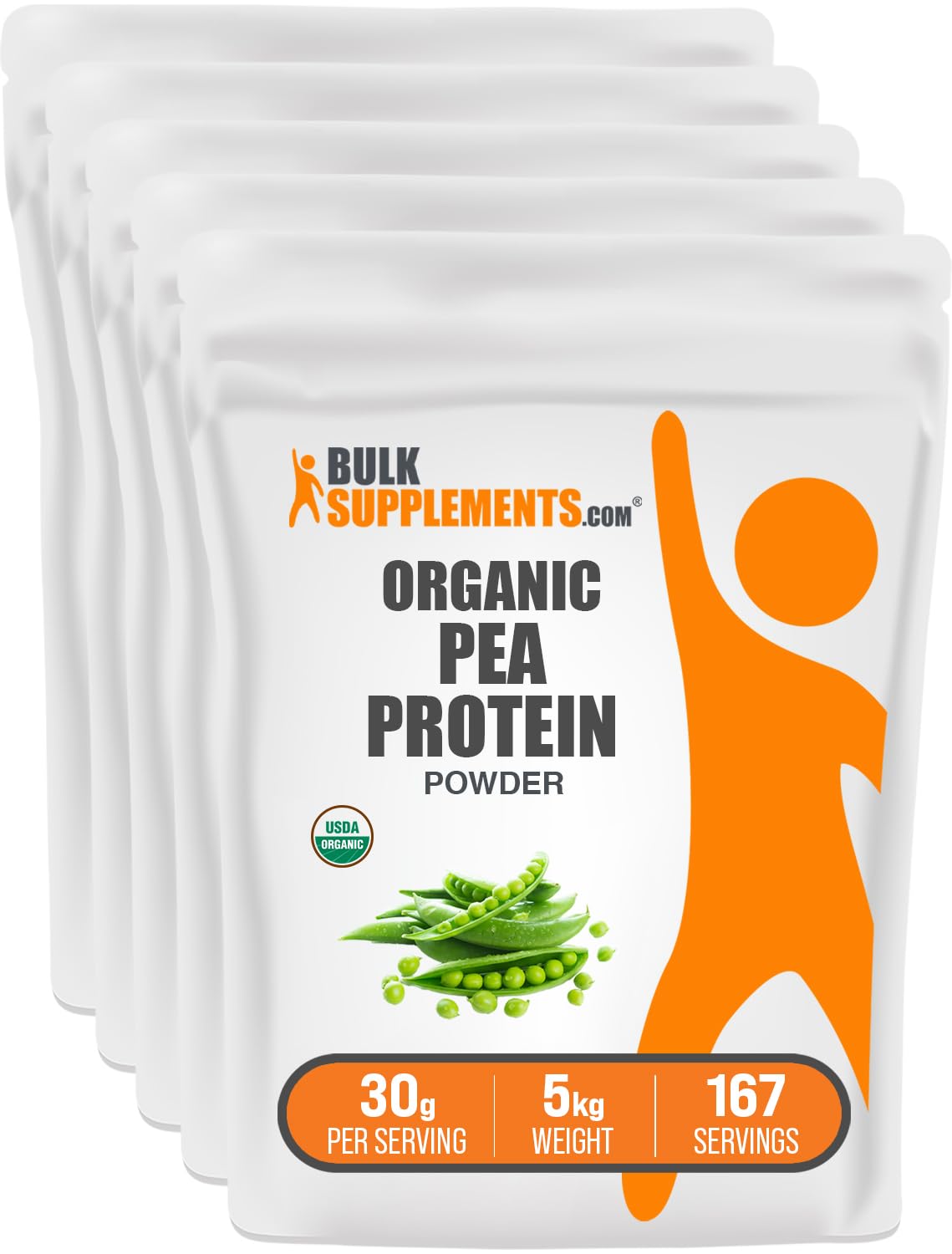 BulkSupplements Organic Pea Protein Powder, 2.2 lb Pack of 5