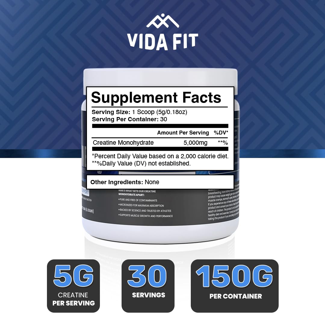 Vida Fit Micronized Creatine Monohydrate Powder, 5.29 oz