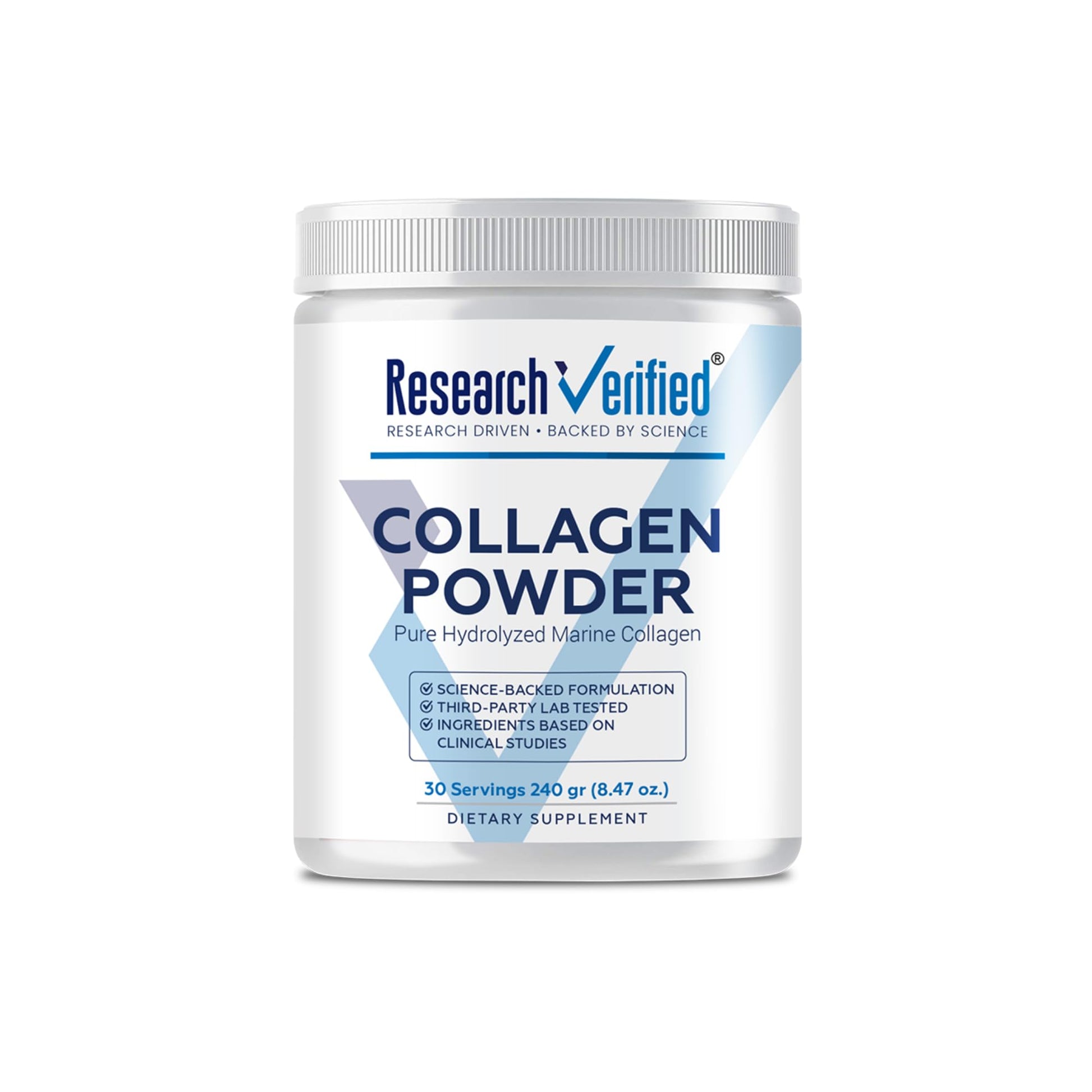 Research Verified Collagen Powder - Hydrolyzed Marine Collagen Peptides - Unflavored - Skin Hydration and Elasticity, Muscle Recovery, Non GMO, 8.47 Ounce