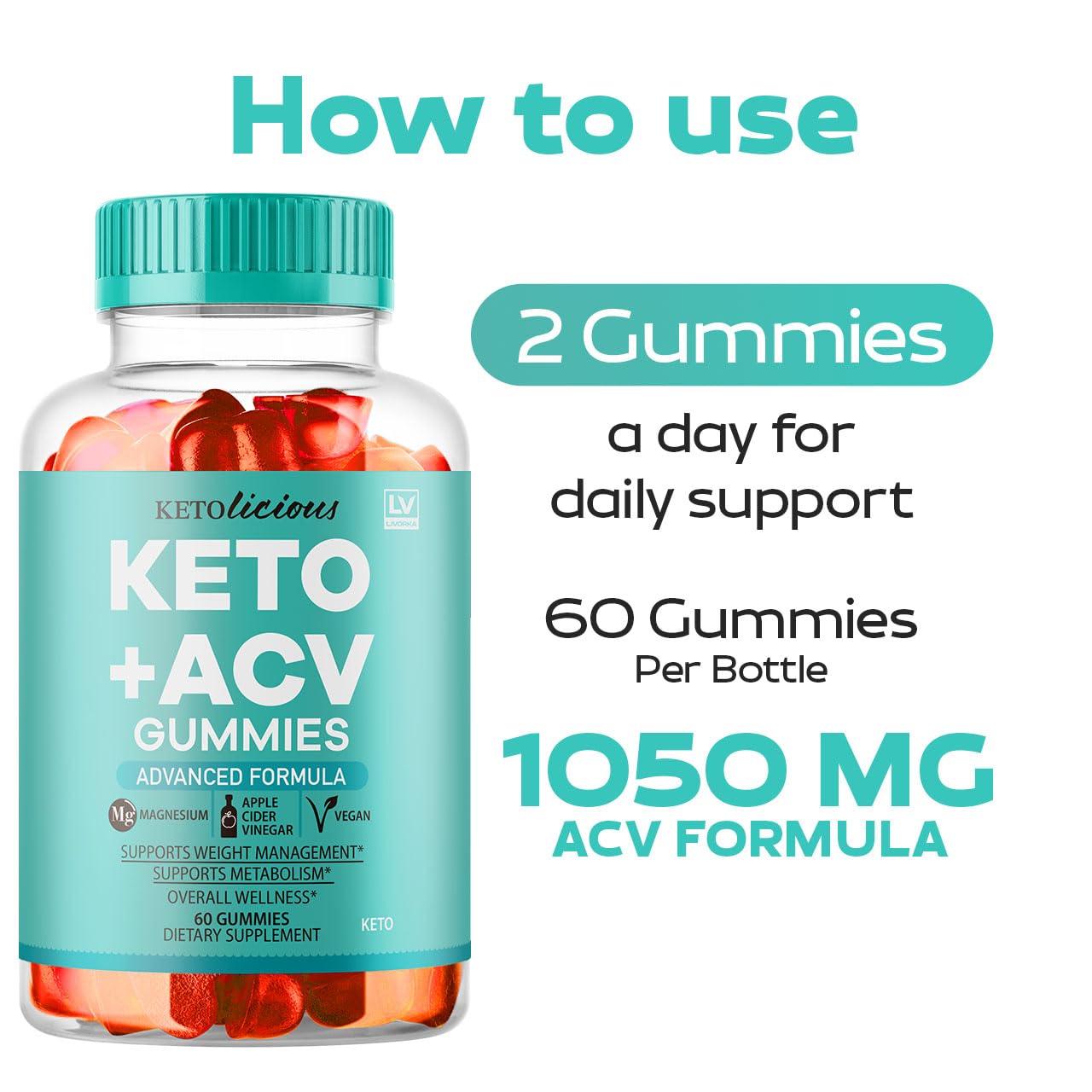 LIVORKA Ketolicious Keto ACV Gummies Advanced Formula 1050MG 180 Gummies