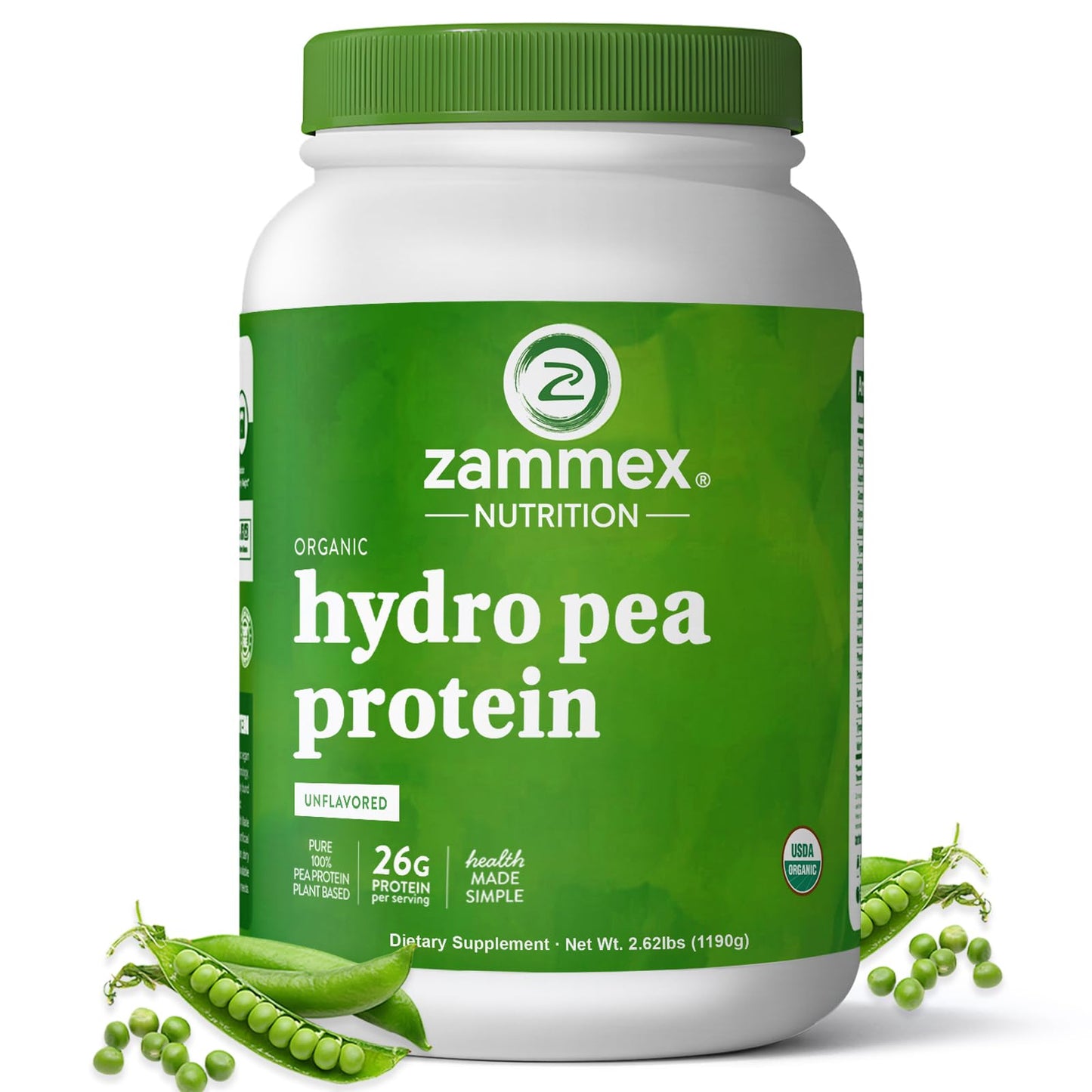 Zammex Organic Pea Protein Powder, Unflavored, 2.62 lb (Pack of 1)