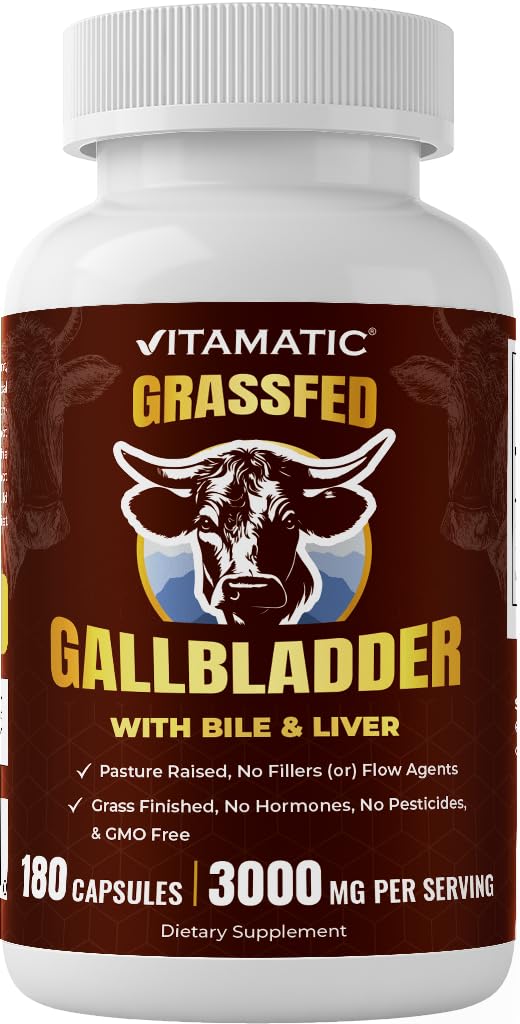 Vitamatic Grass-Fed Beef Gallbladder with Bile & Liver Capsules 180