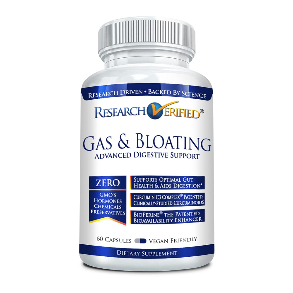 Research Verified Gas and Bloating - Relax Intestinal Muscles, Eliminate Gas Buildup, Artichoke Ginger Peppermint Capsules, 60 Capsules