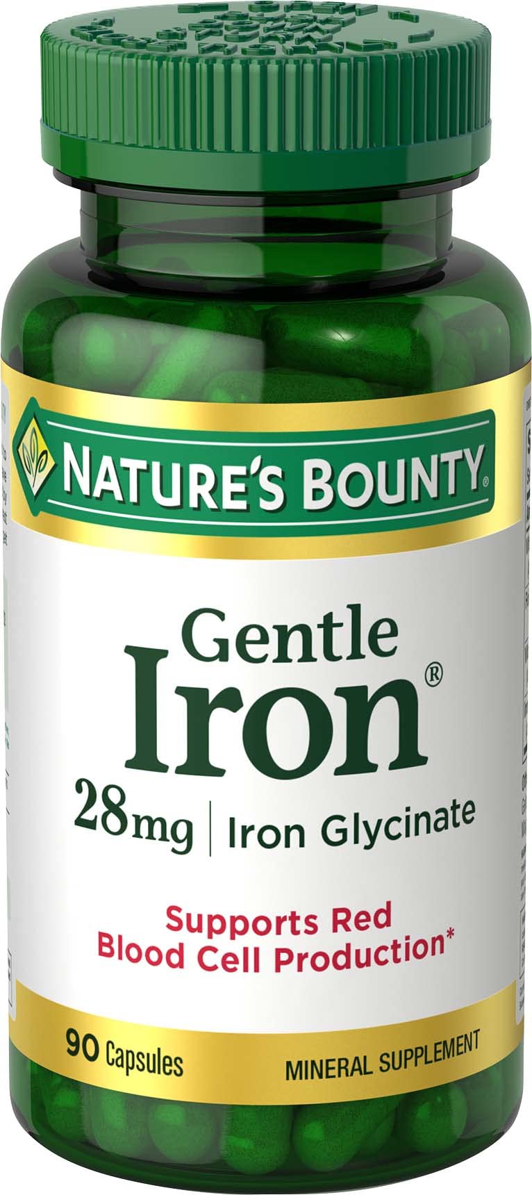 Nature's Bounty Gentle Iron 28 mg Capsules with Vitamin C, Folic Acid, Vitamin B-12 Iron Supplement - 90 Capsules