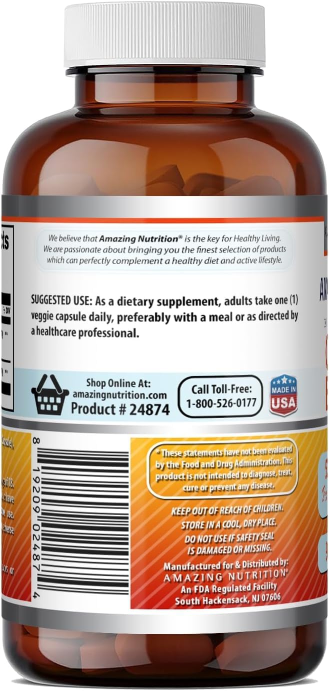 Amazing Nutrition Quercetin Berberine Capsule, 250 mg Berberine and 250 mg Quercetin, 270 Count