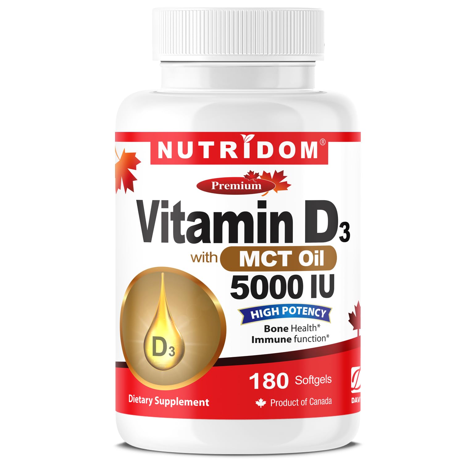 Nutridom Vitamin D3 5000 IU with K2 120 mcg Softgels, 120 Count