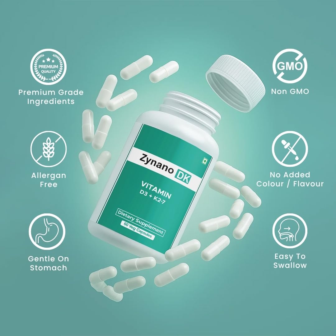 Zynano Vegan Vitamin D3 10000 IU & Vitamin K2 120 mcg with MCT Powder Capsules, 60 Count