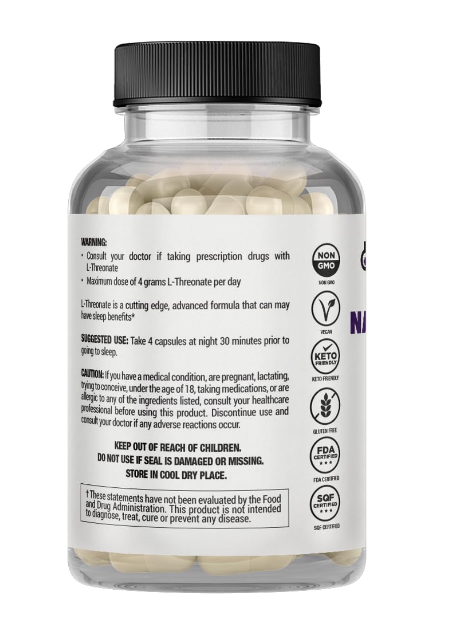 GINSPIRE NUTRITION Sleep Support Formula - L-Threonate, Apigenin, Melatonin, L-Theanine - 120 Capsules - 4-in-1 Non-Habit Forming Sleep Supplement