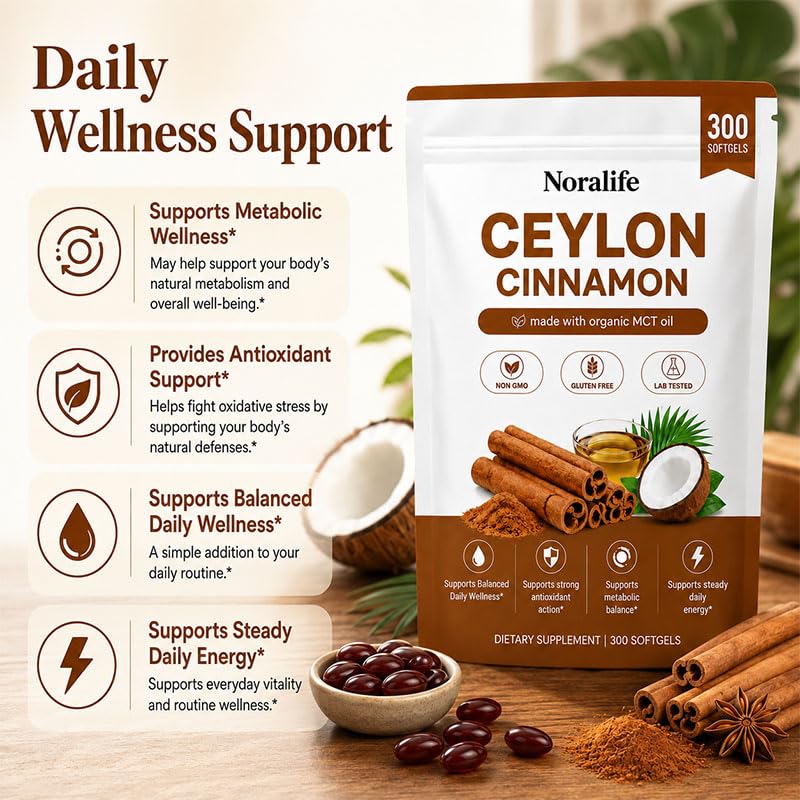 Yuki Growth Noralife Ceylon Cinnamon Premium Organic MCT Oil Capsule, 300 Count