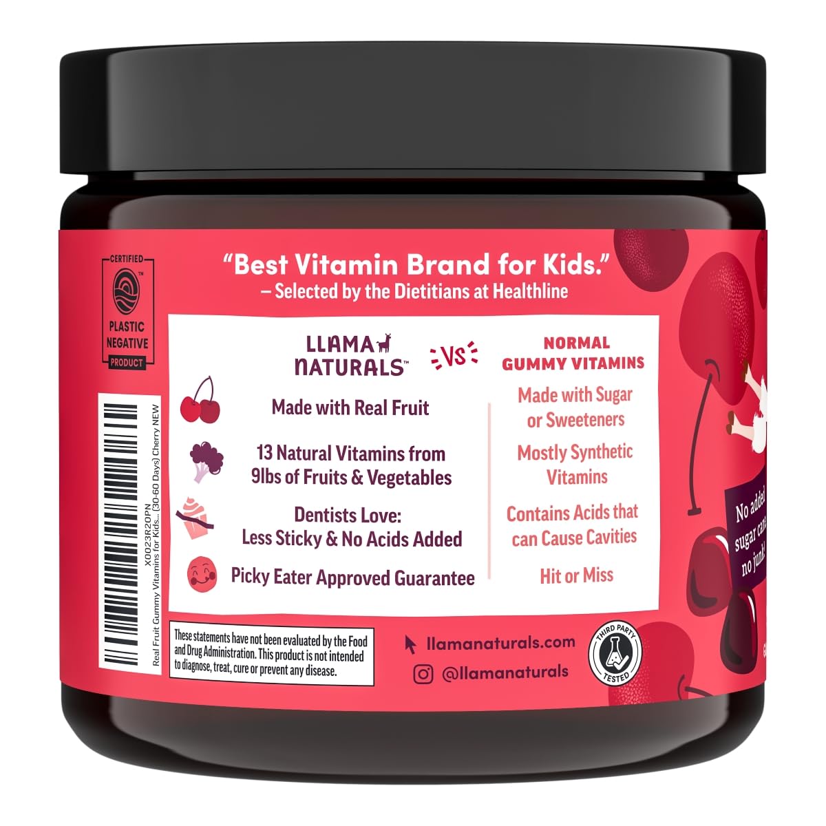 Llama Naturals Kids Multivitamin Gummies Real Fruit Gummy, 180 Count