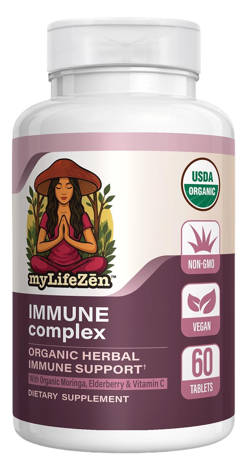 MyLifeZen Organic Immune Complex – Certified Organic Elderberry, Astragalus, Moringa, Ginger, Oregano & Acerola Vitamin C – 60 Tablets