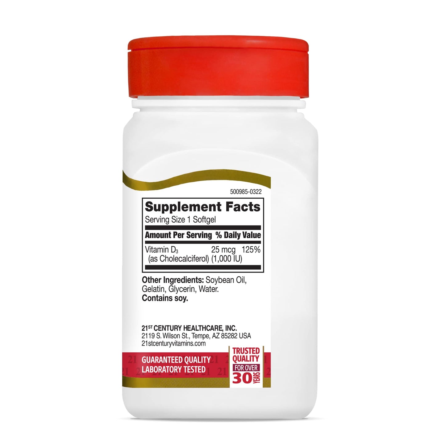 21st Century Vitamin D3 1000 IU Softgels, 500 Count