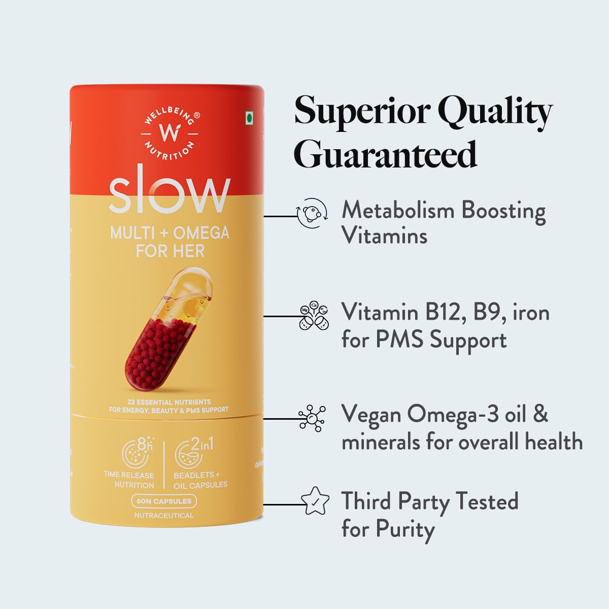 WELLBEING NUTRITION Slow Multi + Omega for Her Multivitamin Capsule, 60 Count